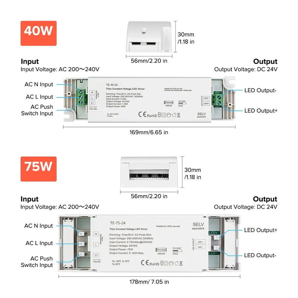 Triac LED Driver Constant Voltage Dimmer AC200V AC240V to DC24V 40W 75W Transformer Adapter