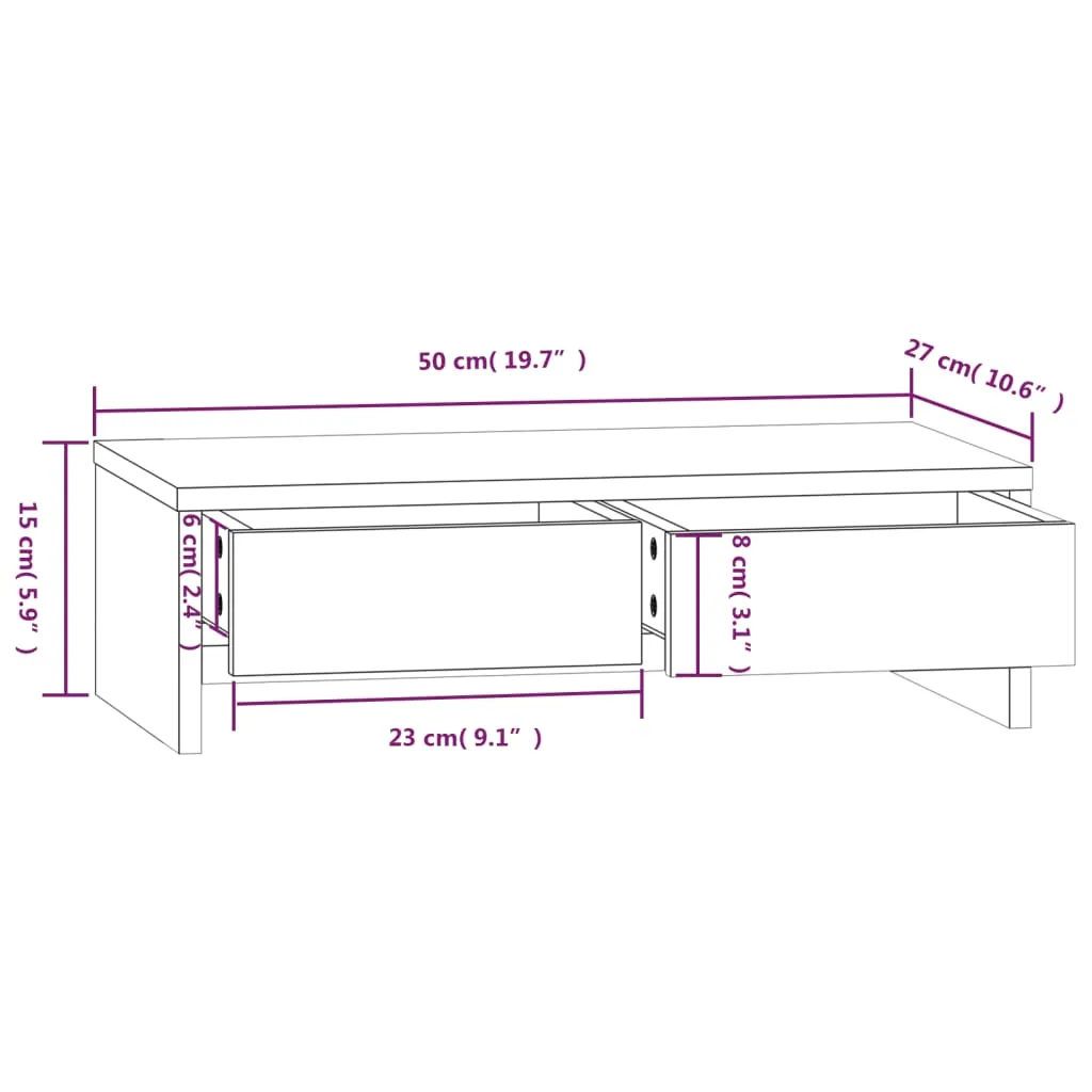 vidaXL Monitor Stand 50x27x15 cm Solid Wood Pine