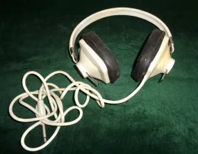 Vintage 1970s Kenwood HS4 8 Ohm White Headphones For Radio Communication