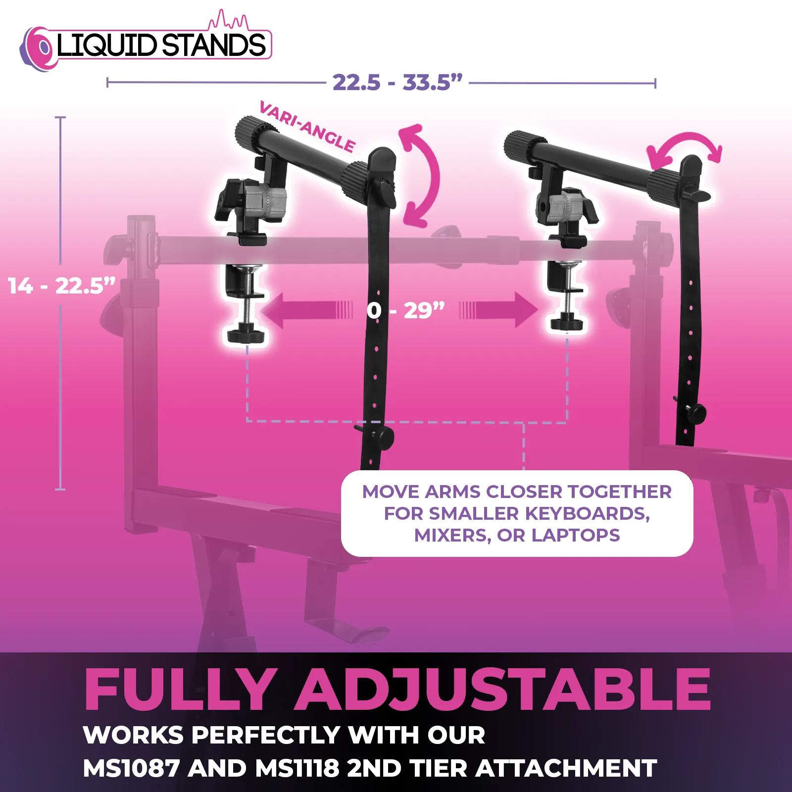 WS Adjustable 2-Tier Keyboard Stand Extender - Arms Only with Straps